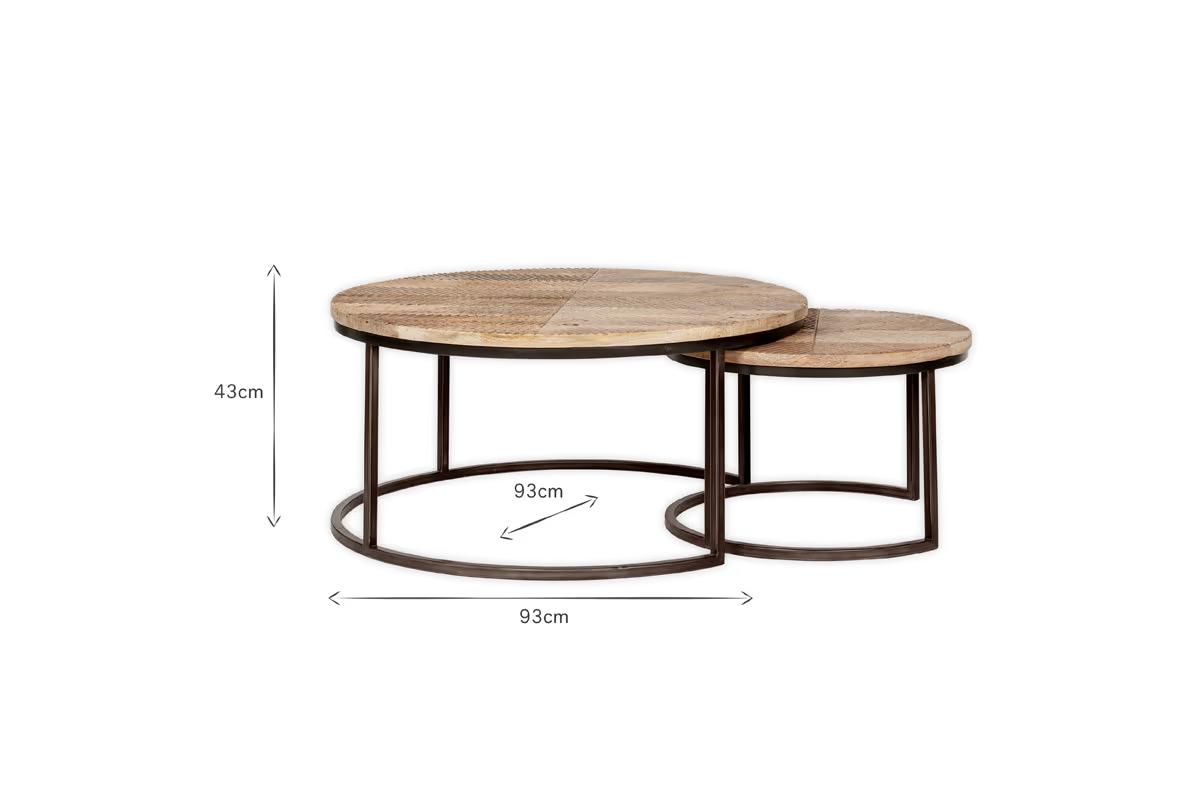 Nkuku - Aasha Carved Mango Wood & Iron Nesting Coffee Tables - Natural - (Set of 2)