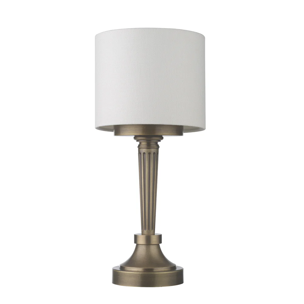 Northern Light - Chelton Rechargeable Table Lamp - Old English Brass Light Finish - 6" Rolled Edge Drum Snowdrift Shade