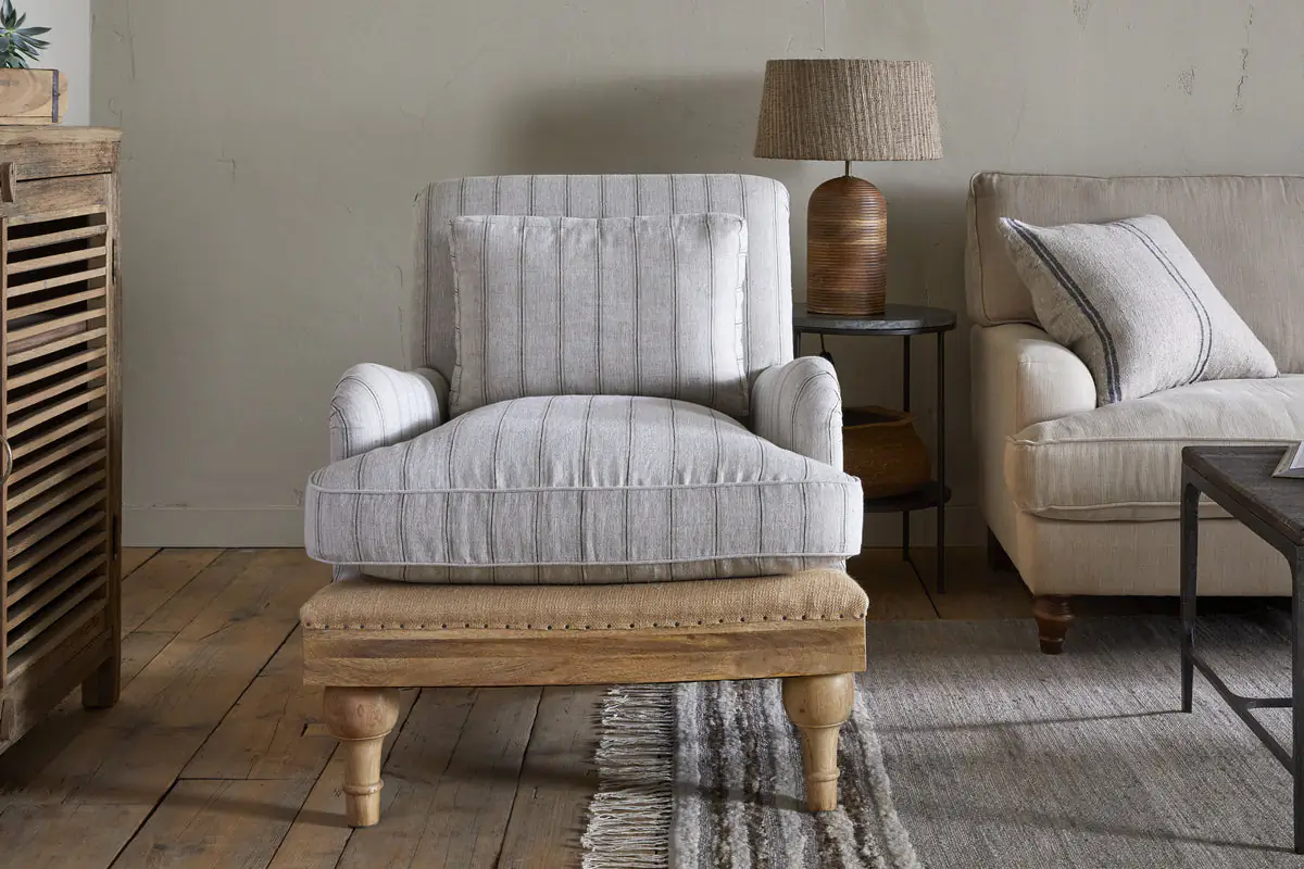 Nkuku - Abe Deconstructed Linen Armchair - Stripe - Natural