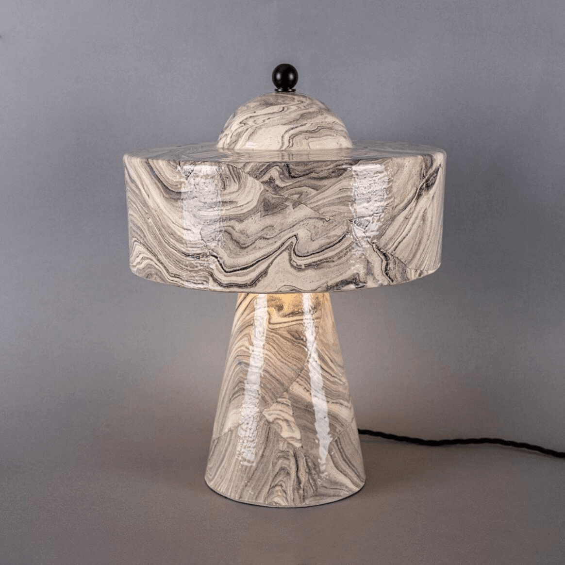 Mullan Seville Marbled Ceramic Mid-Century Modern Table Lamp - Powder Coated Matte Black Finish