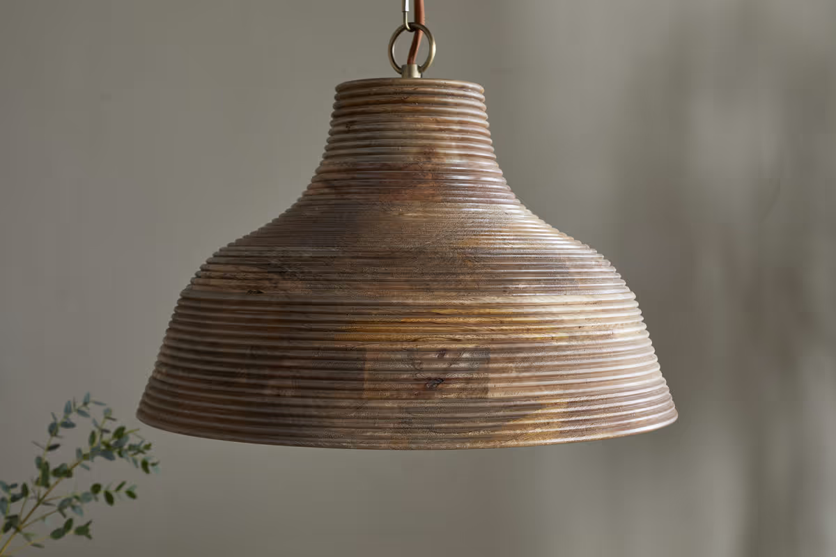 Nkuku - Nadi Grooved Wood Pendant - Natural & Antique Brass