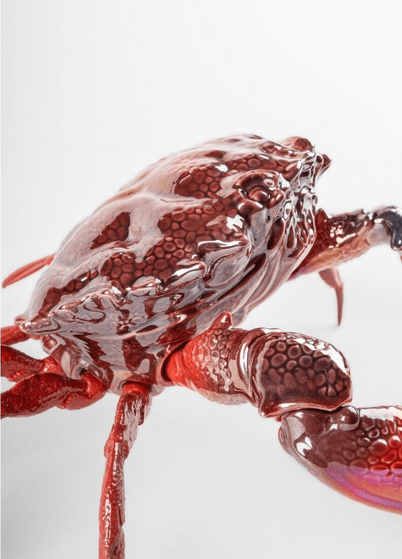 Lladró - Crab Sculpture - Red made of porcelain, showcasing vibrant colors and intricate detailing of the sea creature.