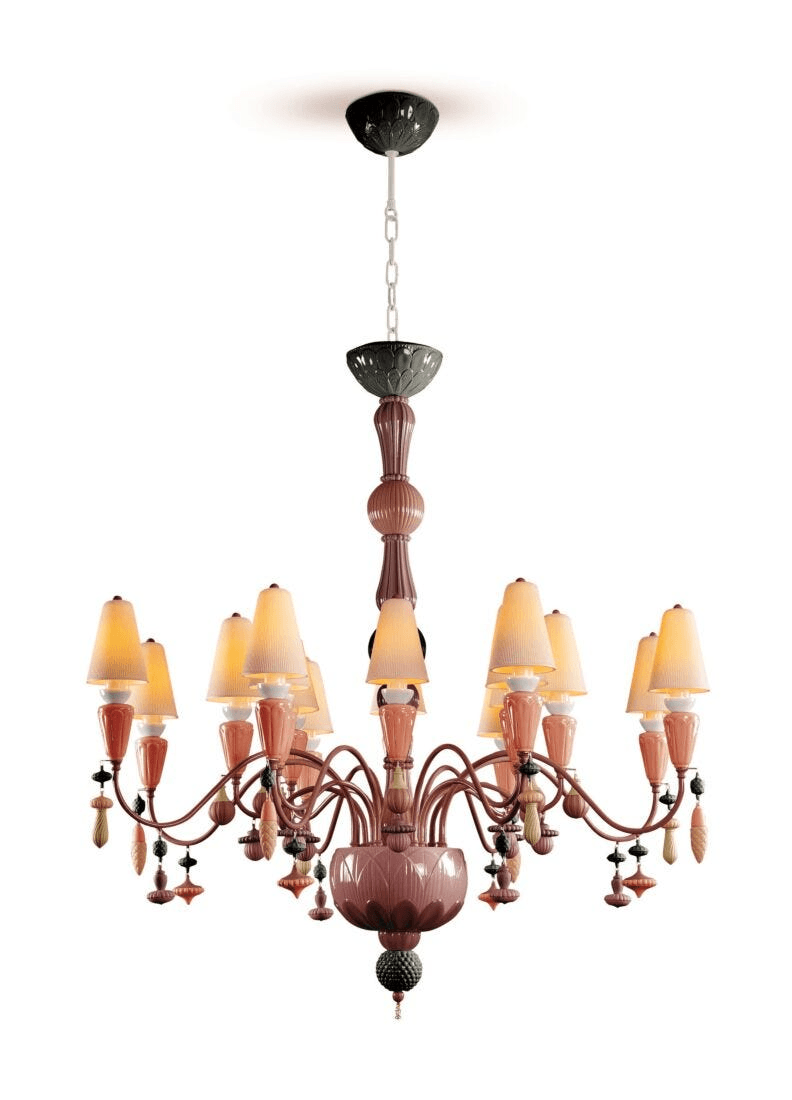 Lladró - Ivy and Seed 16 Lights Chandelier - Coral, a stunning porcelain chandelier with plant-inspired design.
