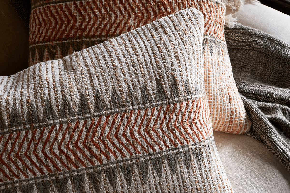 Nkuku - Zairya Jute & Cotton Cushion Cover - Natural & Rust - 50 x 50cm - With Cushion Inner