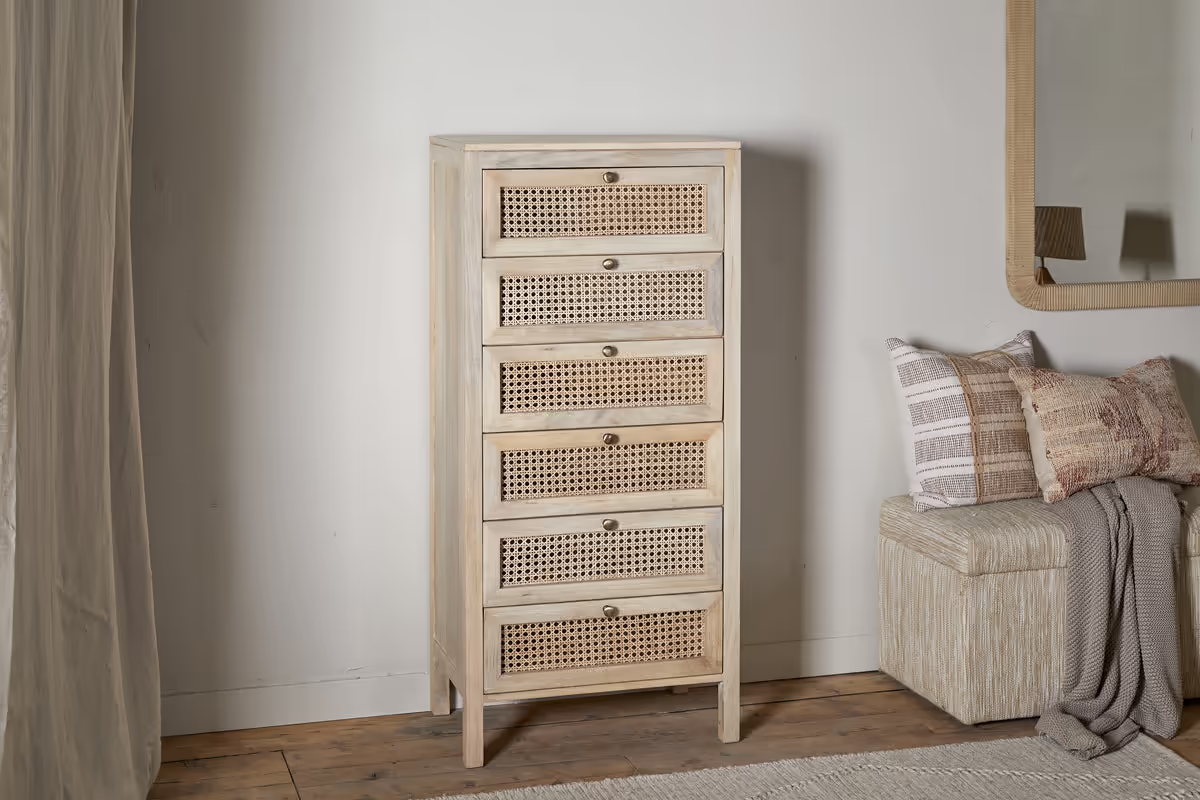 Nkuku - Kanz Mango Wood Tall Boy Chest of Drawers - Natural