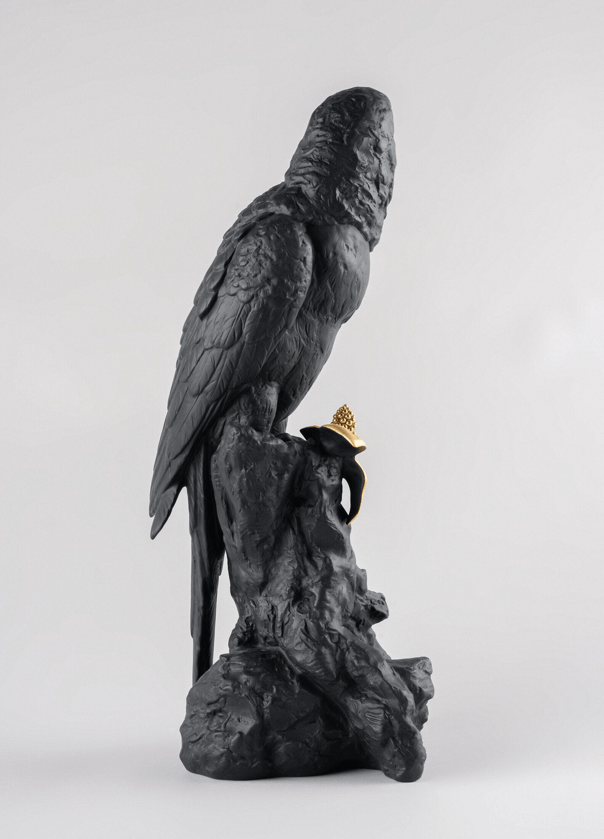 Lladró - Macaw Bird Sculpture - Black-Gold - Limited Edition in porcelain with a stunning black and gold design.