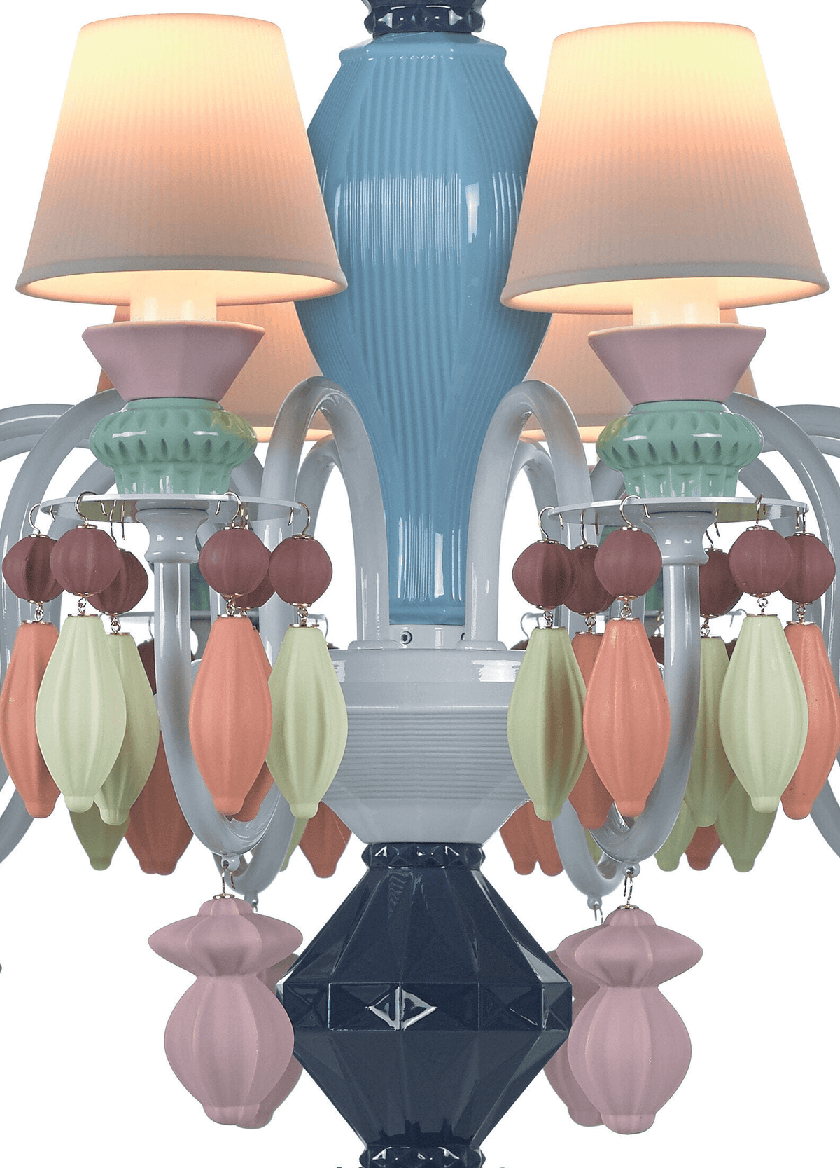 Lladró - Belle de Nuit 12 Lights Chandelier - Multicolor close-up showcasing porcelain details and vibrant colors.