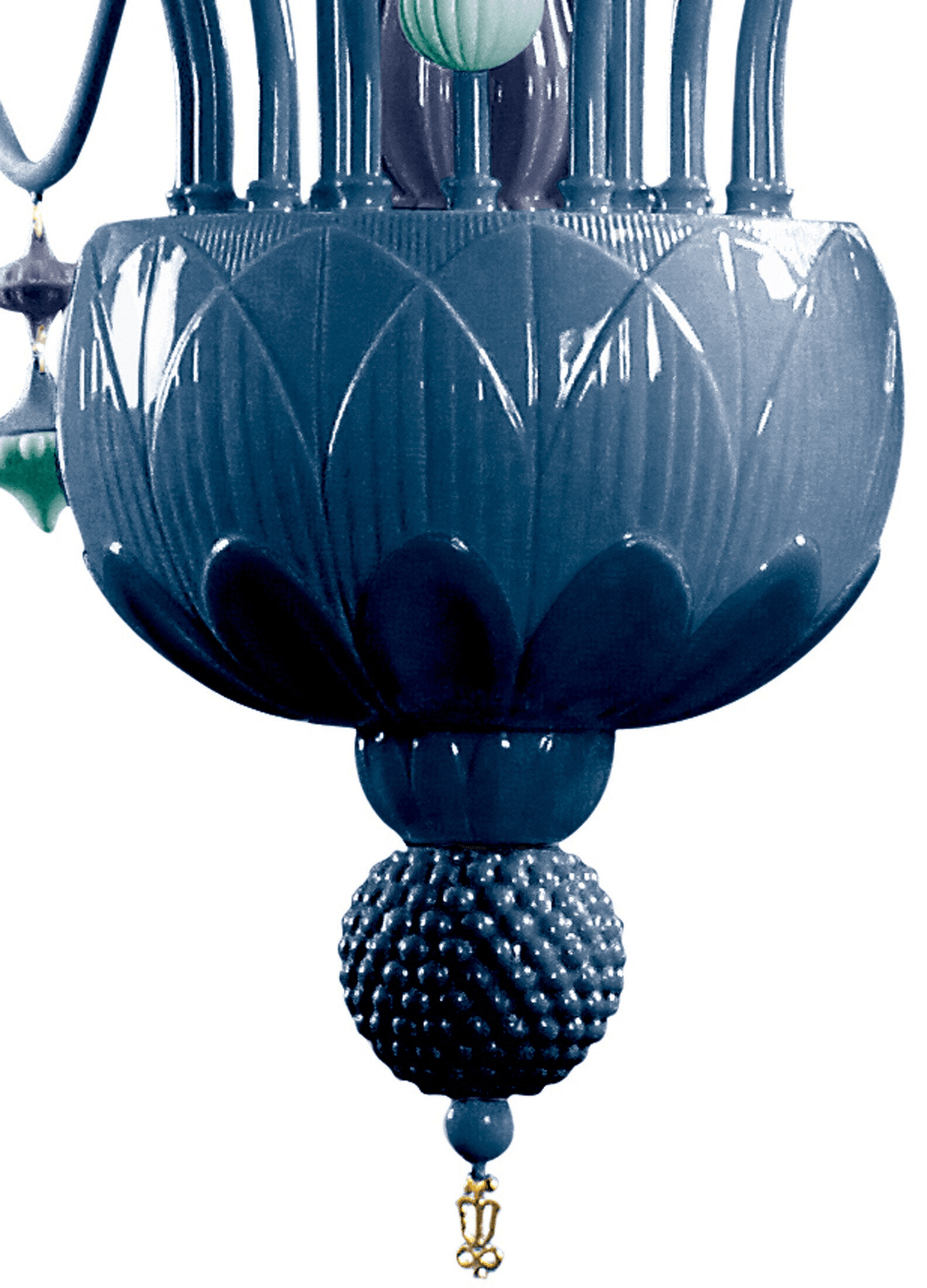 Lladró - Ivy and Seed 20 Lights Chandelier - Ocean decorative blue porcelain detail with organic shapes.