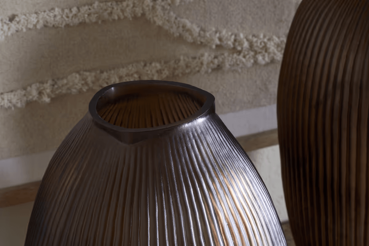 Nkuku - Linsy Ribbed Glass Vase - Smoke Brown - Small
