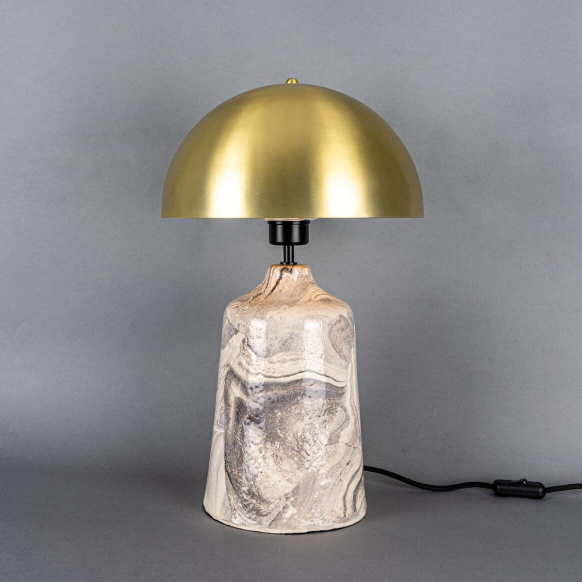 Mullan Cassia Tall Ceramic Marbled Table Lamp With Polished Brass Shade