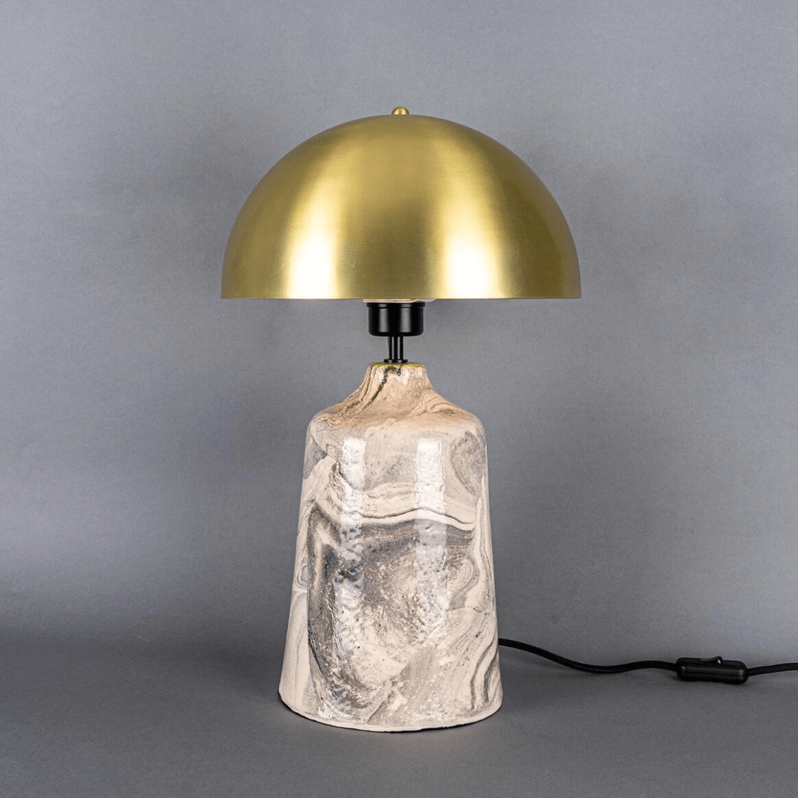 Mullan Cassia Tall Ceramic Marbled Table Lamp With Polished Brass Shade