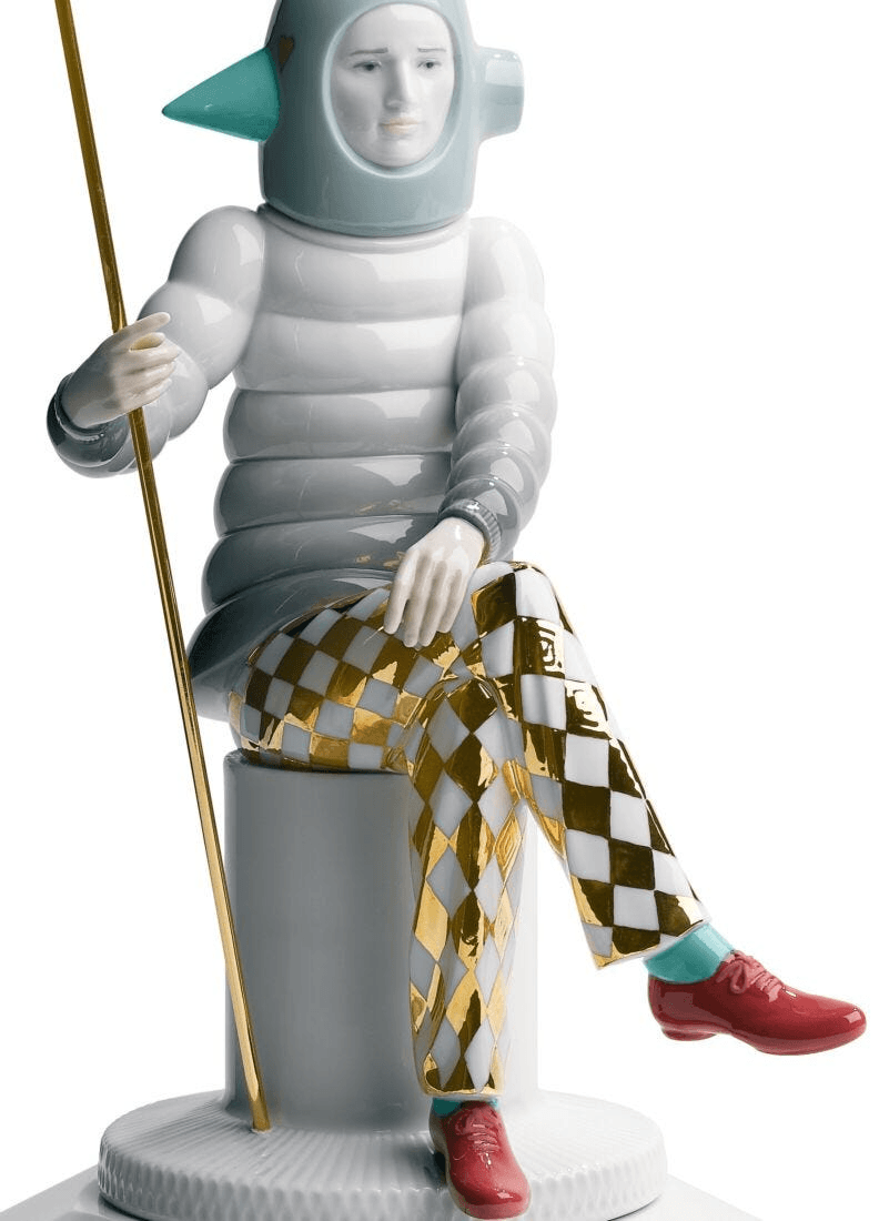 Lladró - The Lover II Sculpture made of porcelain, showcasing a stylish figure with gold and colorful details.