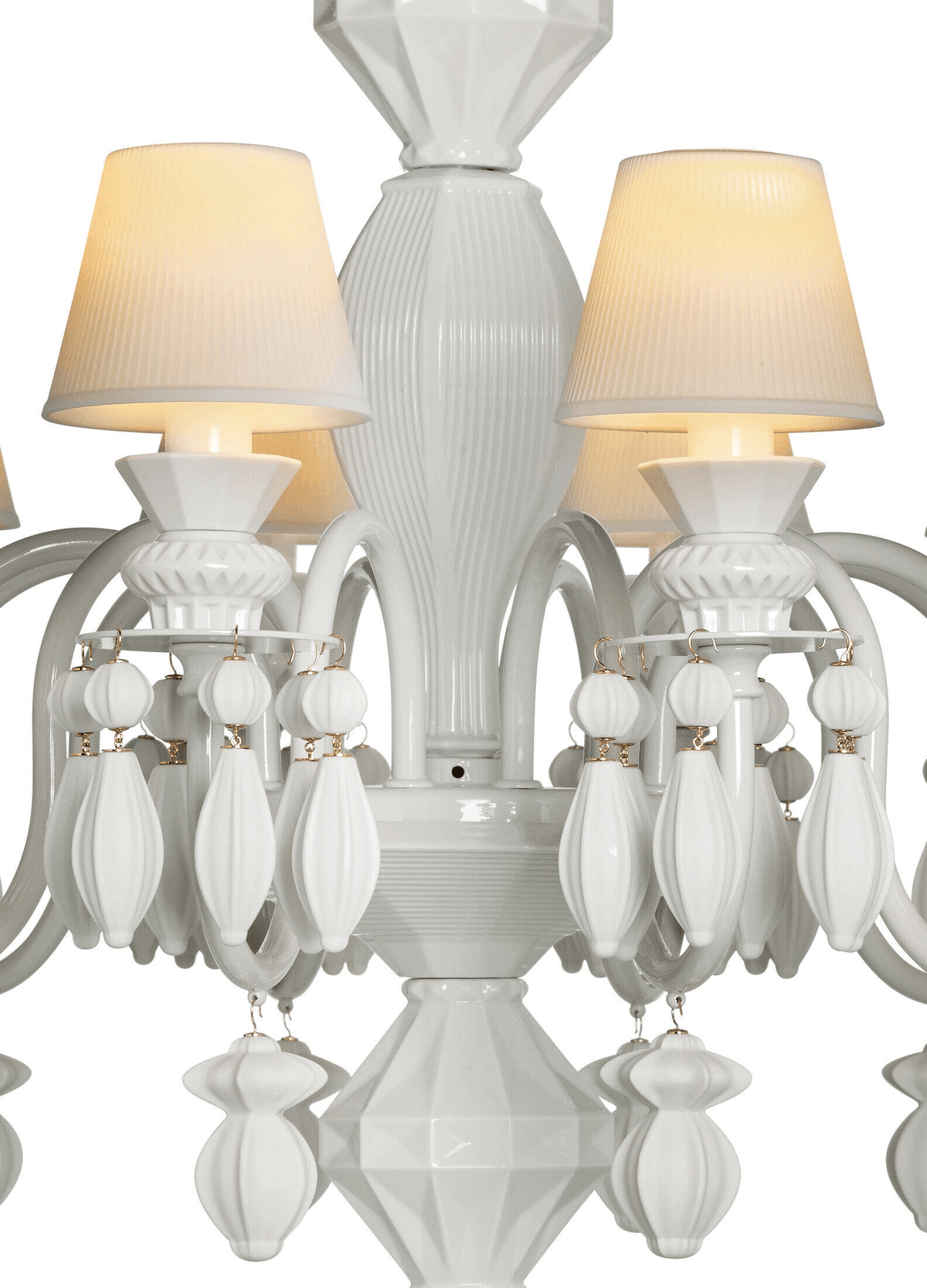 Lladró - Belle de Nuit 12 Lights Chandelier - White showcasing porcelain details and elegant design.