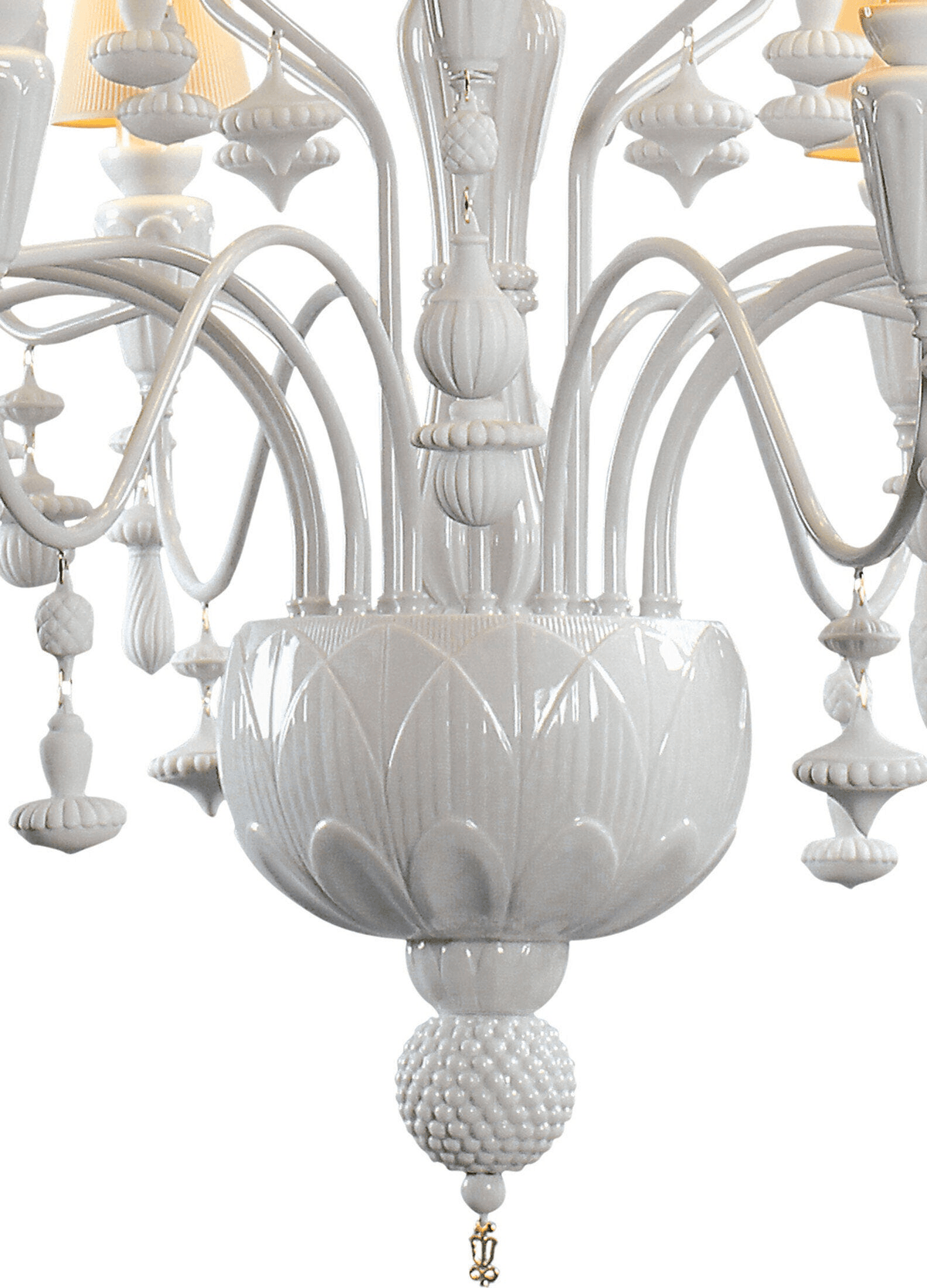 Lladró - Ivy and Seed 20 Lights Chandelier - White close-up showing porcelain details and elegant design.