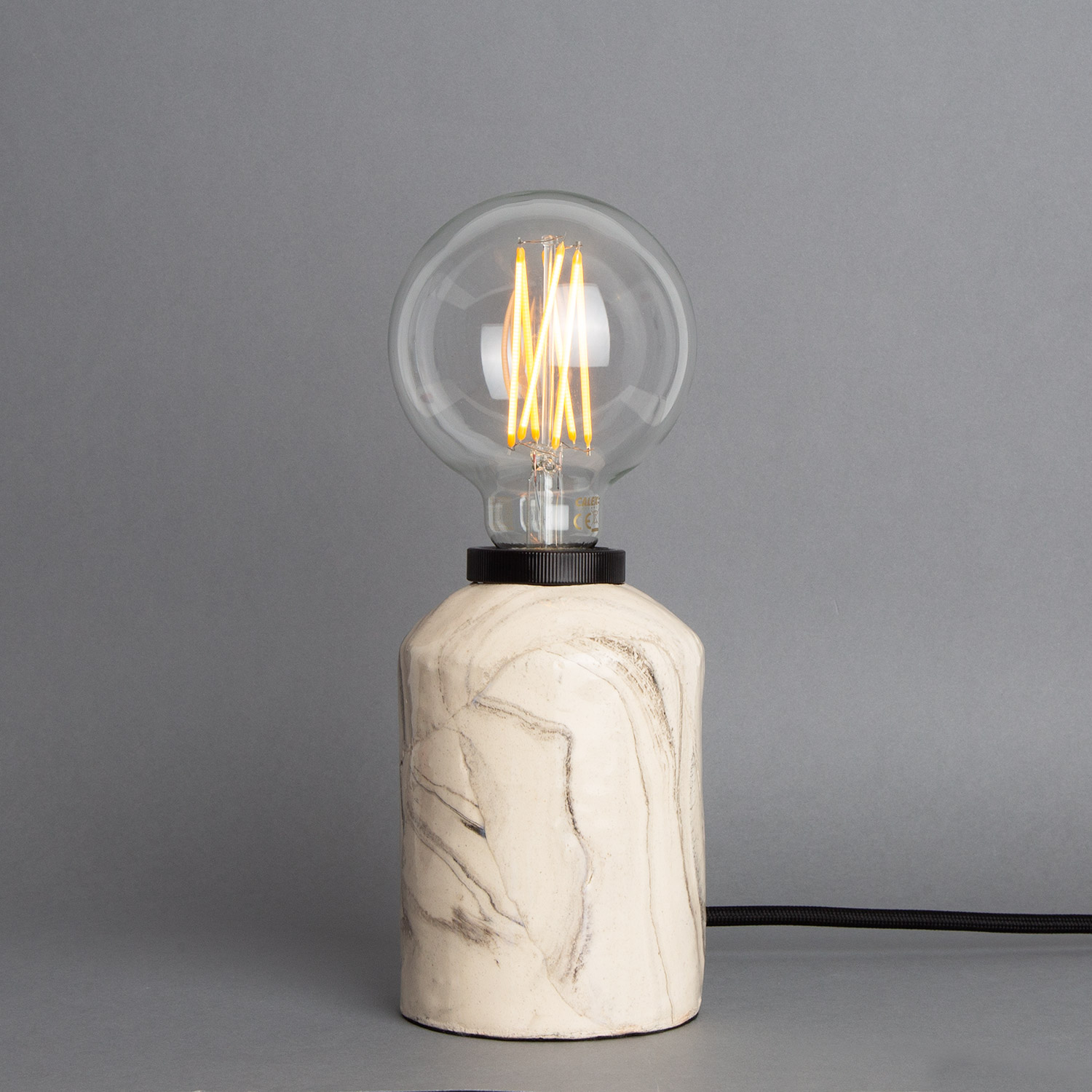 Mullan Bixa Small Marbled Ceramic Table Lamp - Powder Coated Matte Black Finish
