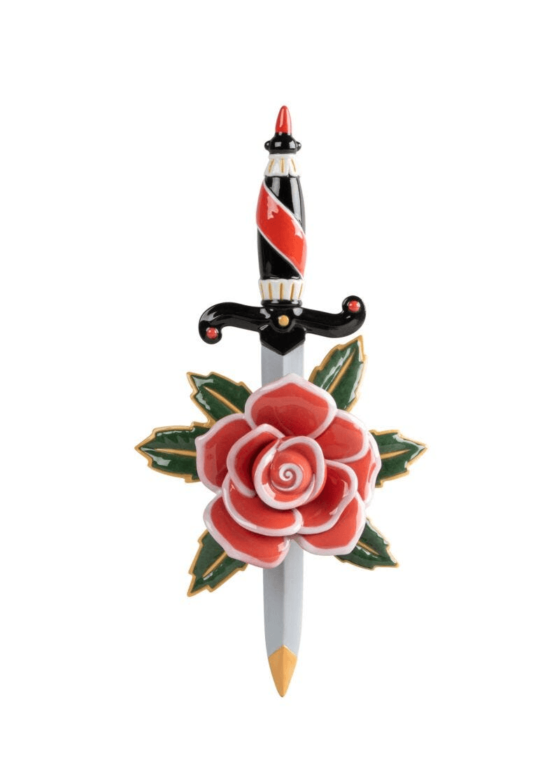 Lladró - Dagger and Rose Figurine made of porcelain featuring a dagger and a rose design.