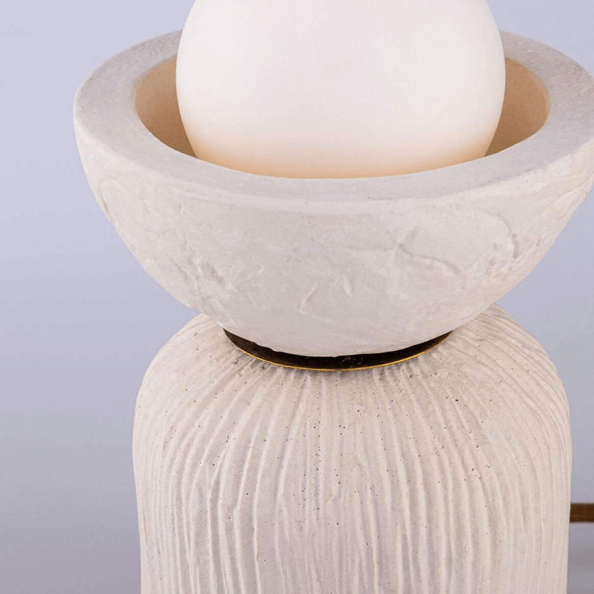 Mullan Prali Ceramic Table Lamp with Glass Globe Matte White Striped - Antique Brass Finish
