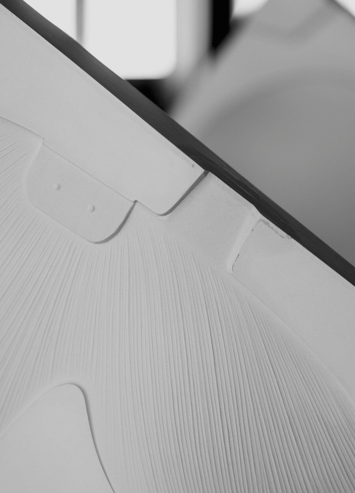 Textured Porcelain detail of the Lladro designed Lladró - Nightbloom Floor Lamp - White - N130 showing carved organic lines.