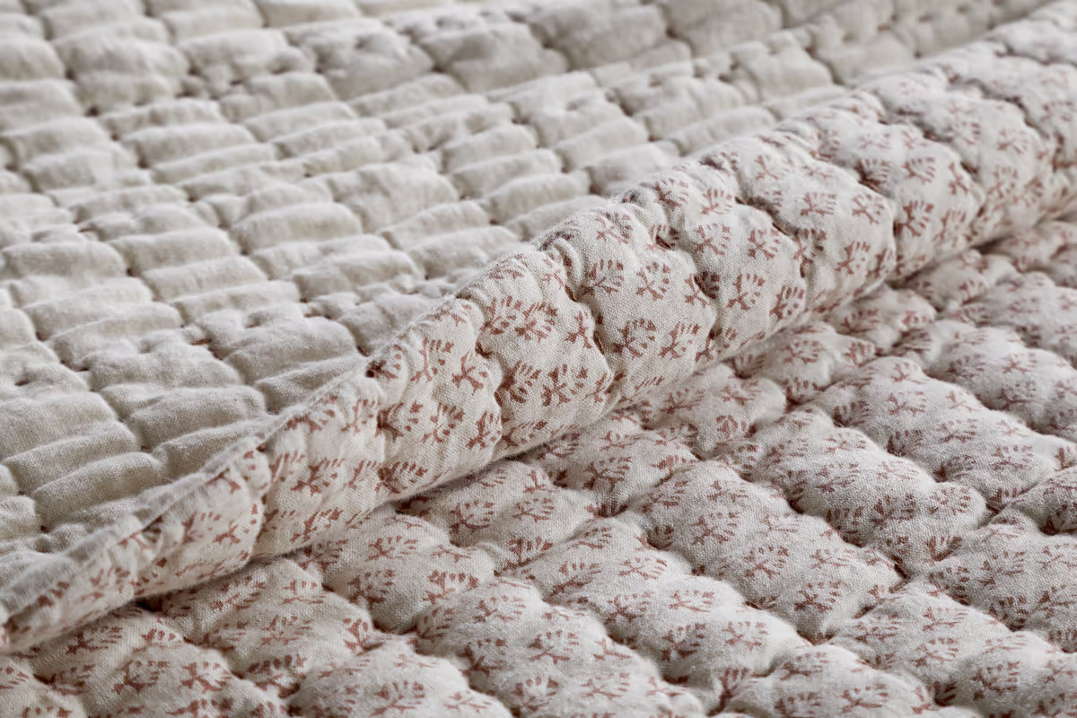 Nkuku - Peplu Cotton & Linen Screen Print Bed Quilt - Rust - 220 x 240cm