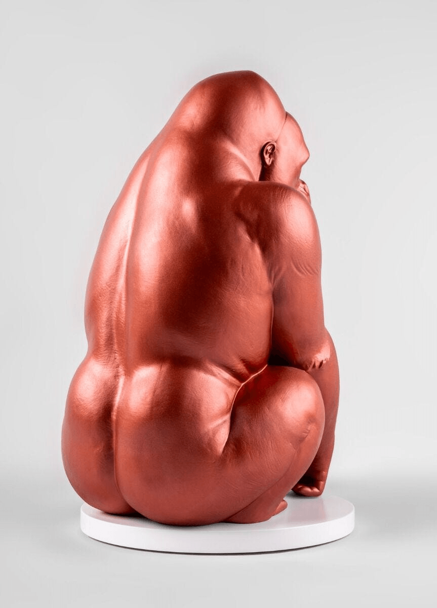 Lladró - Gorilla Sculpture - Metallic Red - Limited Edition, handcrafted porcelain, featuring a striking metallic finish.
