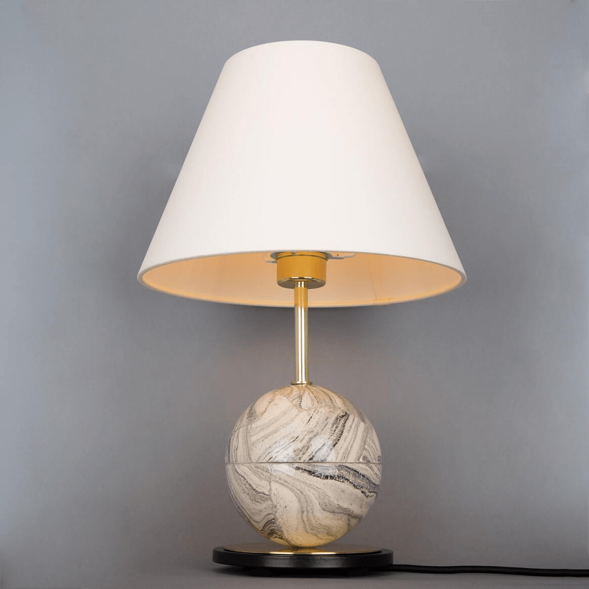 Mullan Byrd Marbled Ceramic Table Lamp with Fabric Shade - Polished Brass Finish