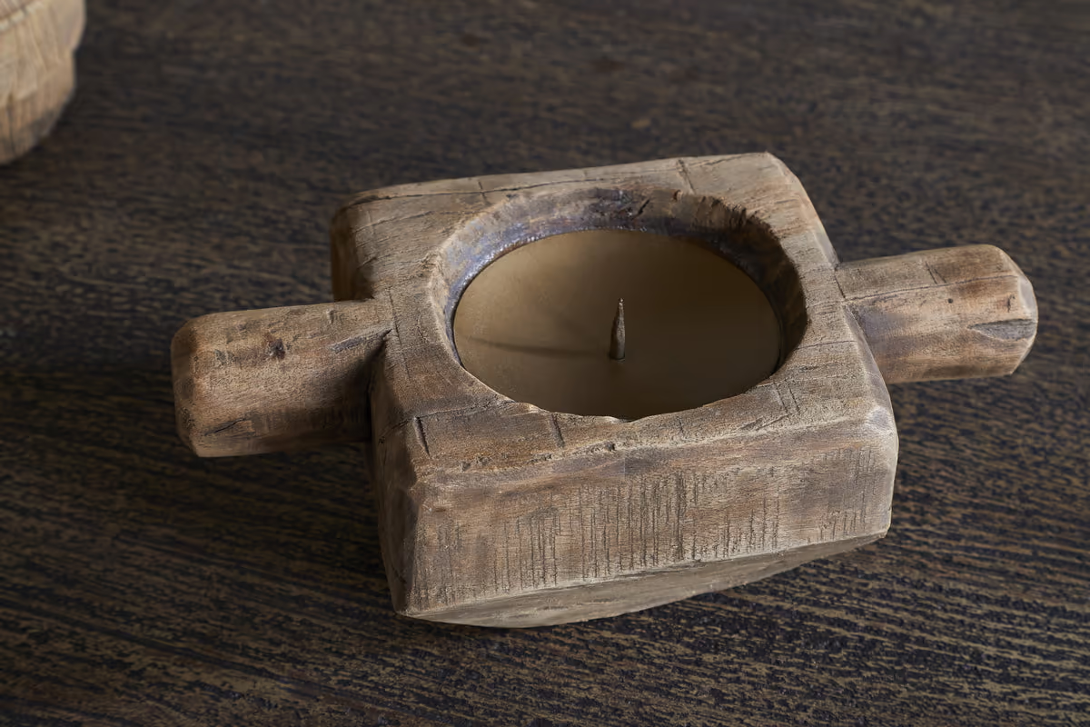 Nkuku - Apu Reclaimed Wood Traditional Candle Holder - Natural
