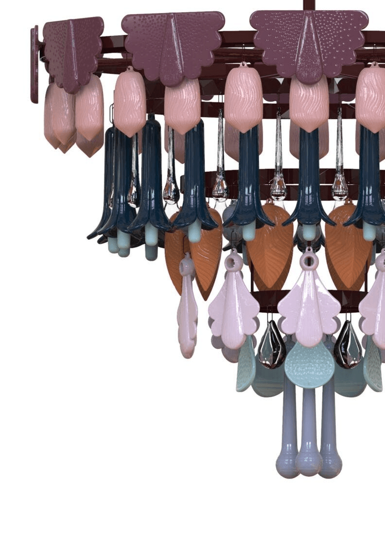 Lladró - Seasons Chandelier 70 - Fall in colorful porcelain design, showcasing Art Decó elegance.