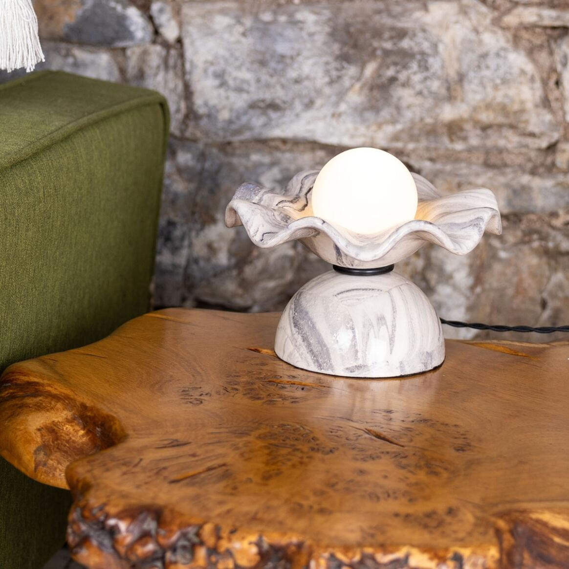 Mullan Rivale Table Lamp with Wavy Marbled Ceramic Shade - Powder Coated Matte Black Finish