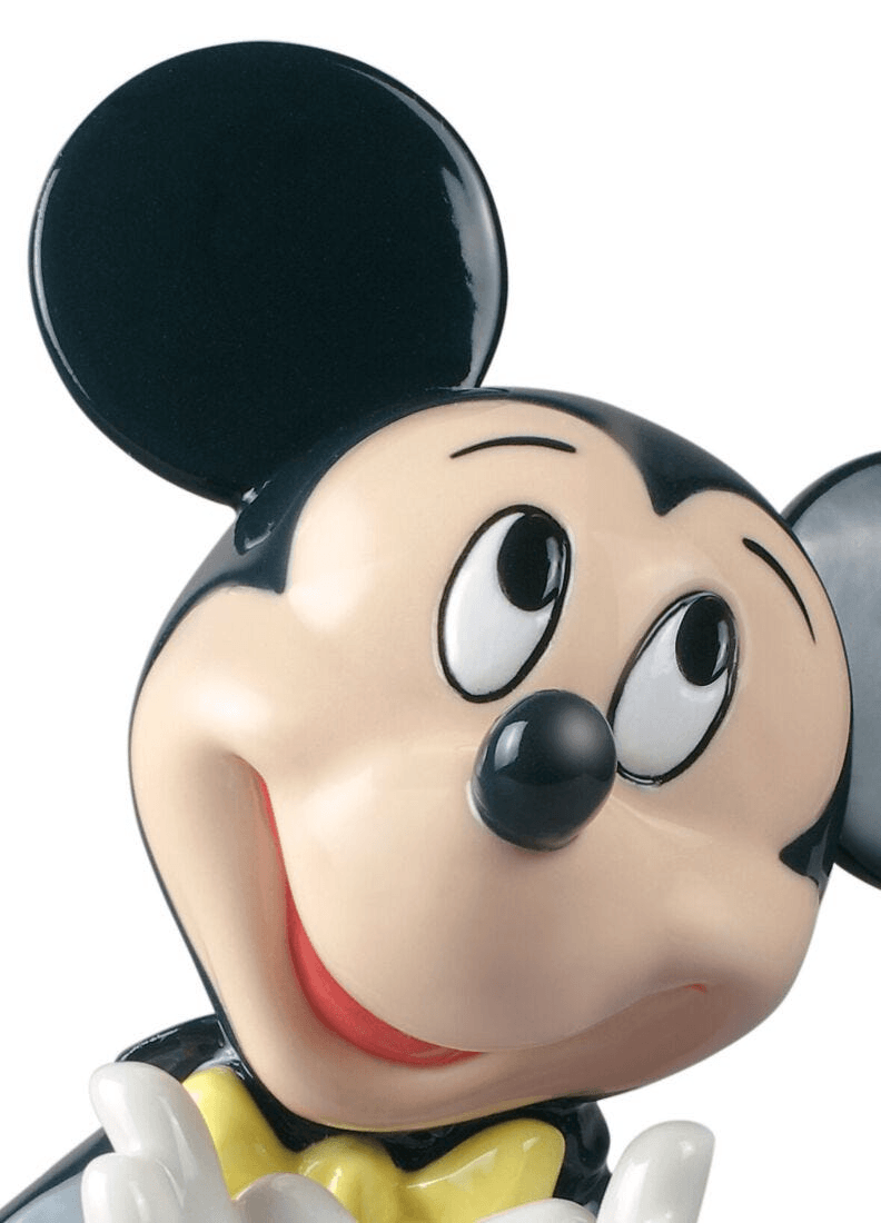 Lladró - Mickey Mouse Figurine in glossy porcelain with iconic features and cheerful expression.