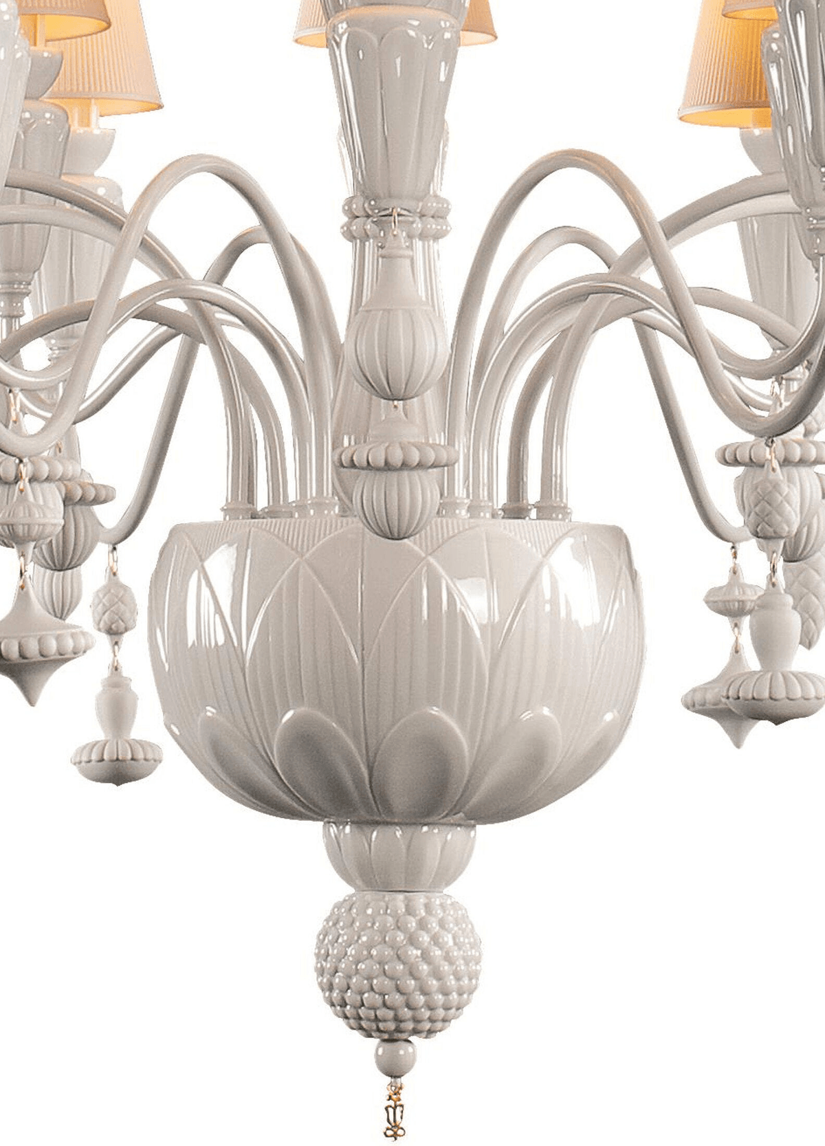 Lladró - Ivy and Seed 16 Lights Chandelier - White elegant porcelain design showcasing organic shapes and plant motifs.
