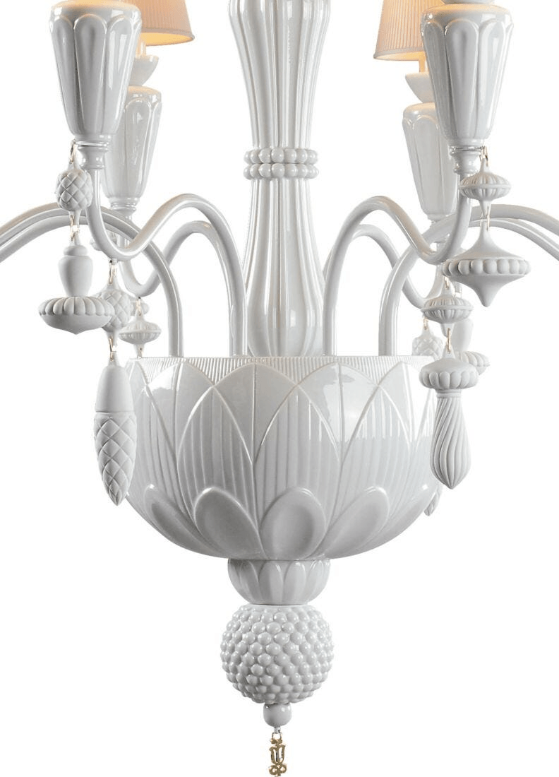 Lladró - Ivy and Seed 8 Lights Chandelier - White featuring elegant porcelain design and floral motifs.