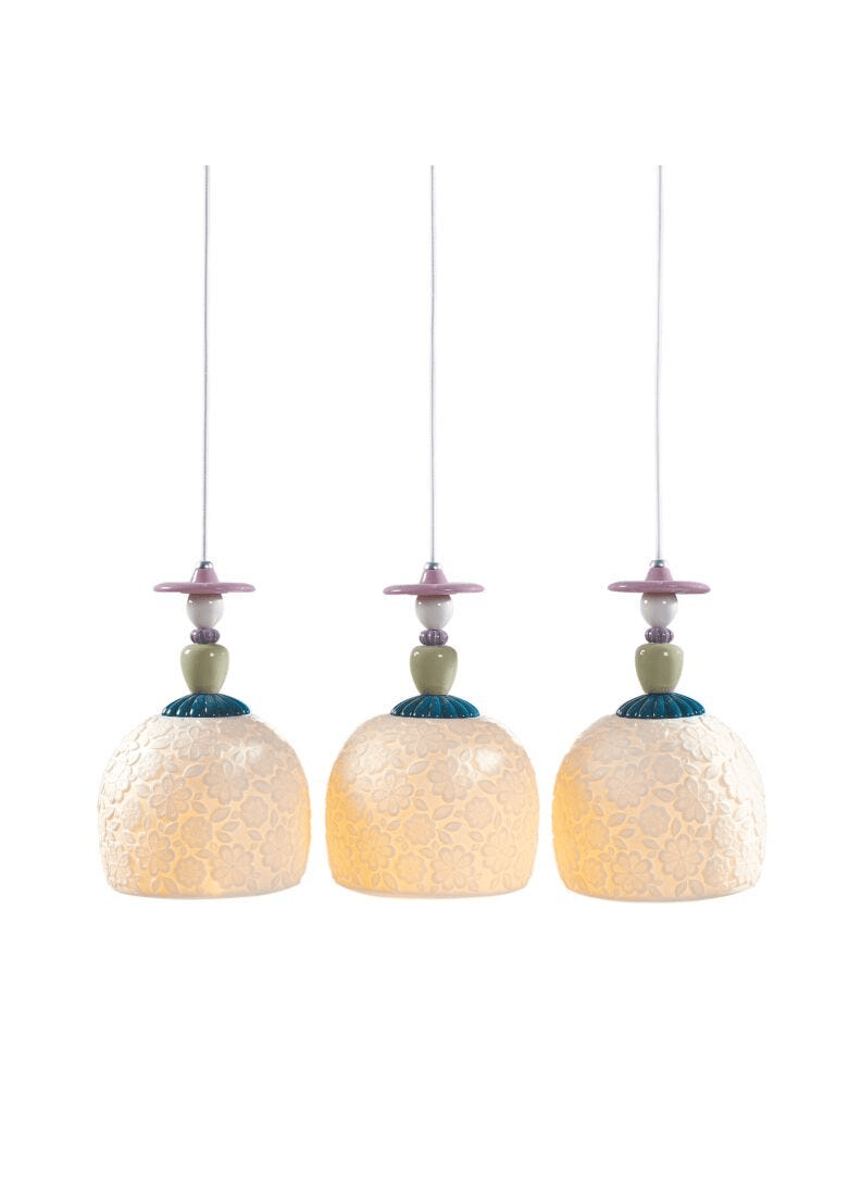 Lladró - Mademoiselle Lineal Canopy 3 Lights Gazing at The Ocean Pendant Light in elegant porcelain design.