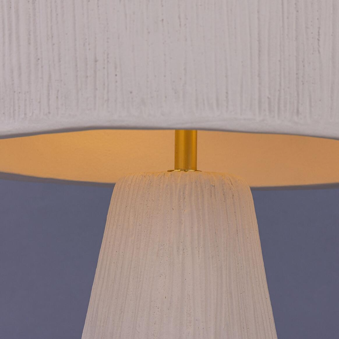 Mullan Seville Ceramic Mid-Century Modern Table Lamp Matte White Striped - Polished Brass Finish