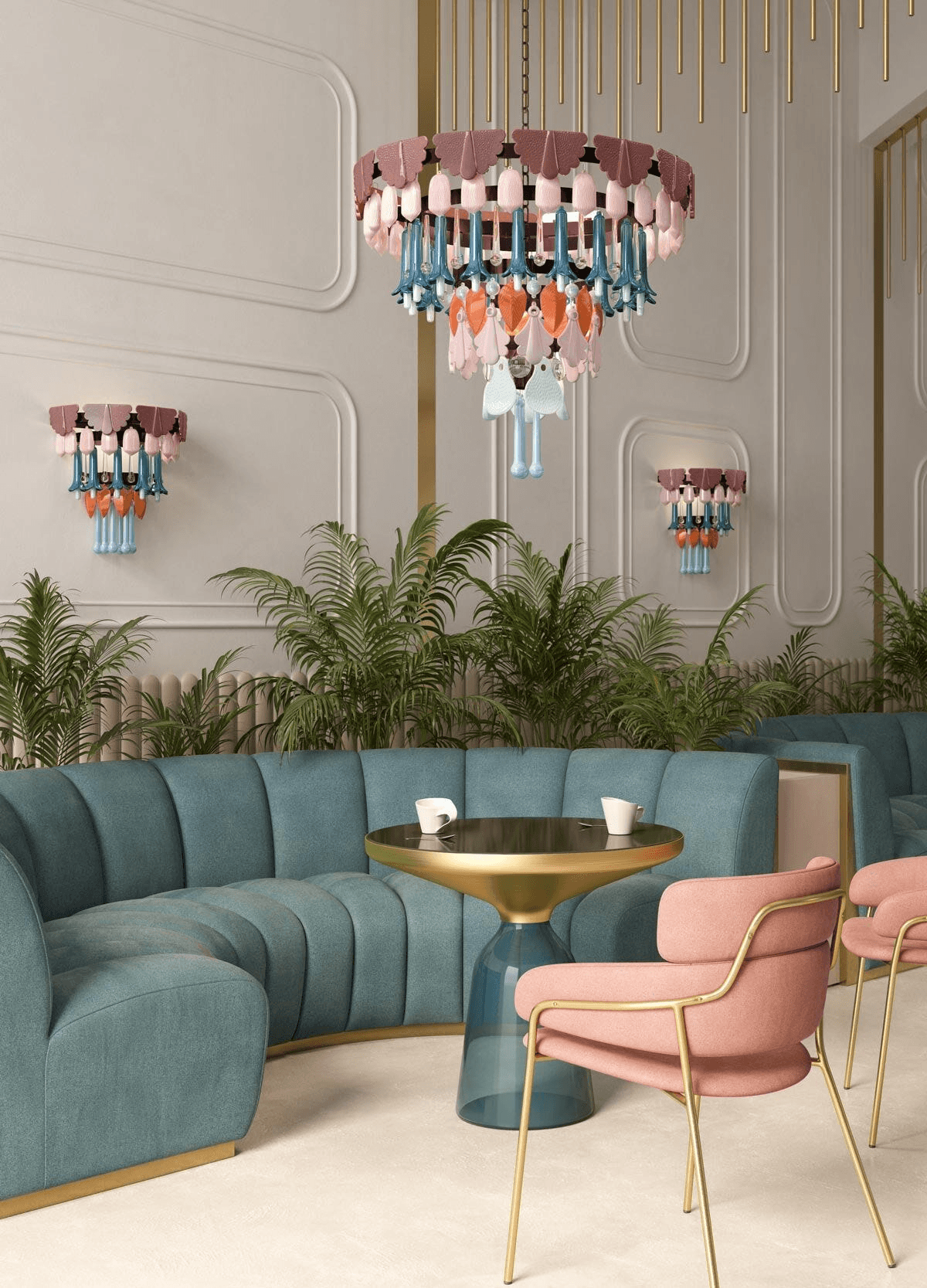 Elegant interior featuring Lladró - Seasons Wall sconce - Fall with colorful decor and chic furniture.