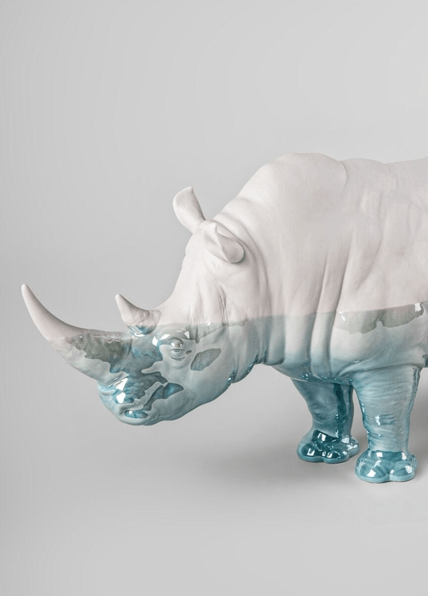 Lladró - Rhino - Underwater Sculpture, elegant porcelain artwork showcasing a rhino in water-themed design.
