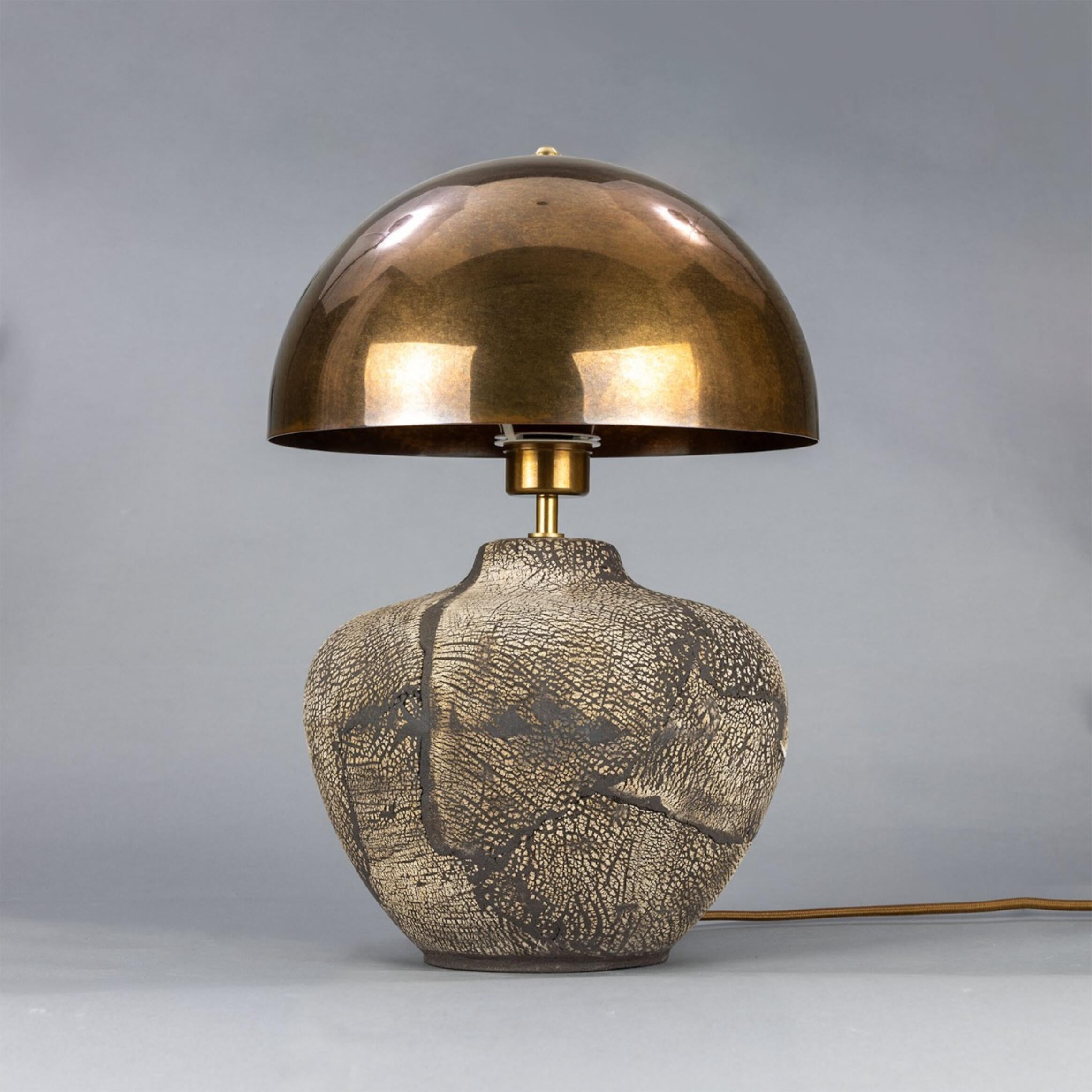 Mullan Lawson Ceramic Table Lamp with Brass Dome Shade - Black Clay