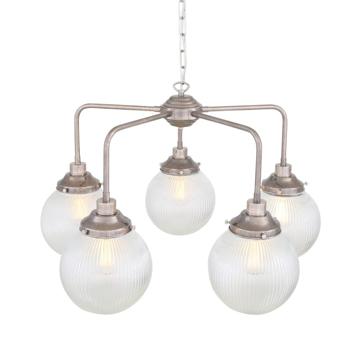 Mullan Genoa Five Light Prismatic Glass Chandelier 77cm IP20 - Antique Silver Finish