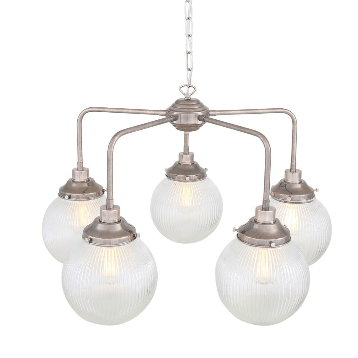 Mullan Genoa Five Light Prismatic Glass Chandelier 77cm IP20 - Antique Silver Finish