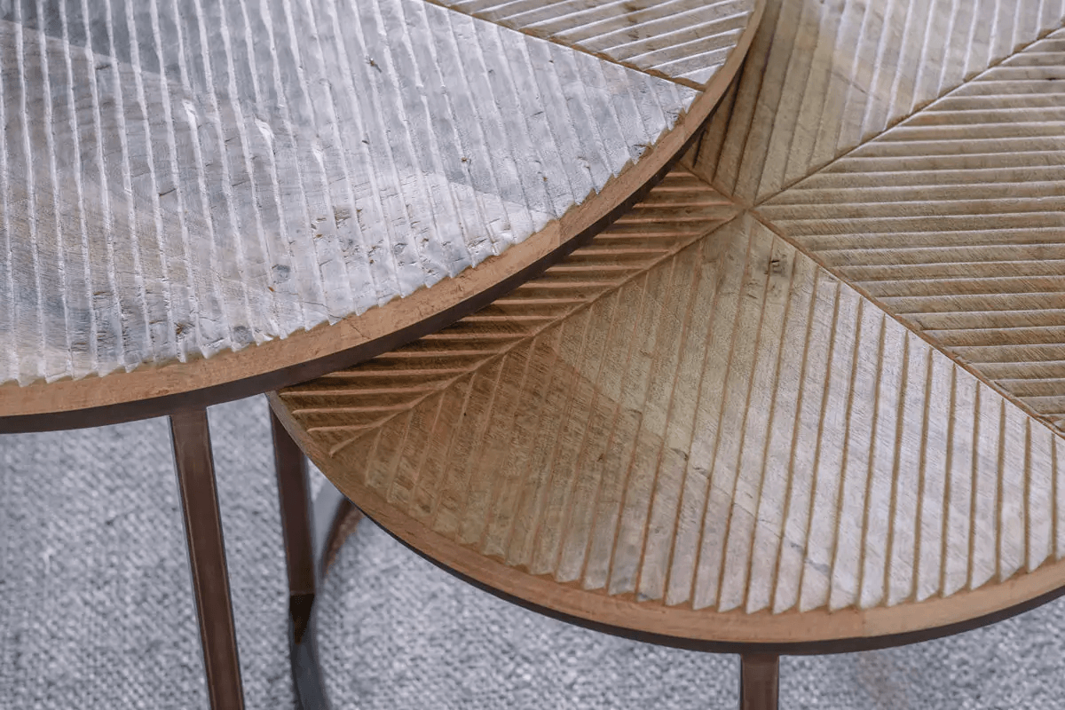 Nkuku - Aasha Carved Mango Wood & Iron Nesting Coffee Tables - Natural - (Set of 2)