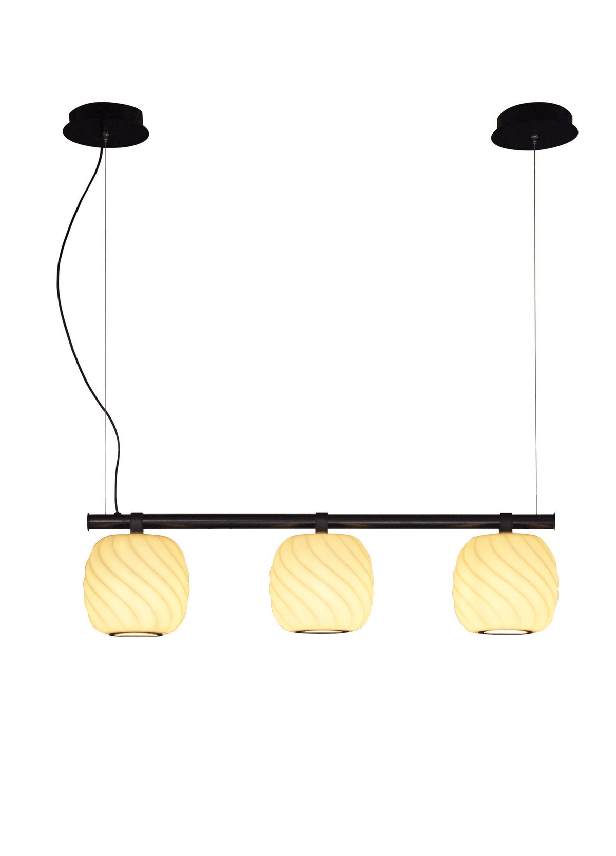 Lladró - Ice Cream Pendant Light 3 Lights featuring three matte white porcelain shades and black-painted iron bar.