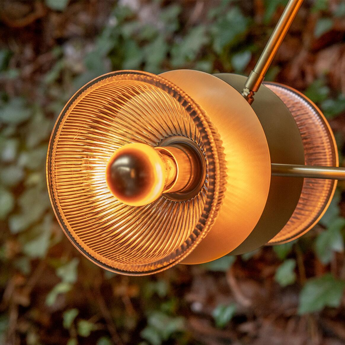 Mullan Eclipse Brass and Prismatic Glass Dish Chandelier - Satin Brass Finish