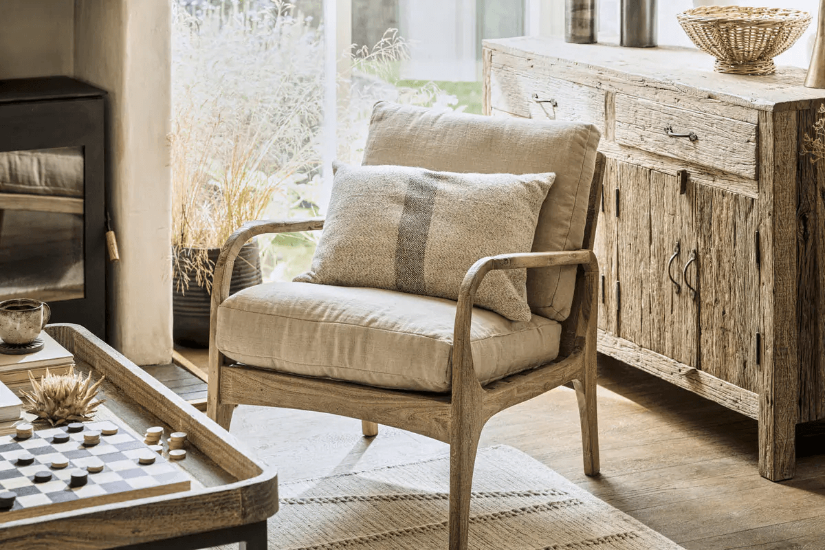 Nkuku - Jaya Acacia Wood & Linen Occasional Chair - Natural