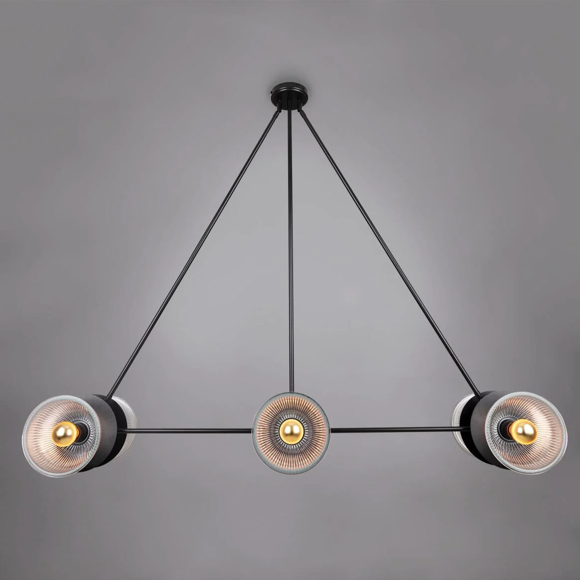 Mullan Eclipse Brass and Prismatic Glass Dish Chandelier - Powder-Coated Matte Black Finish