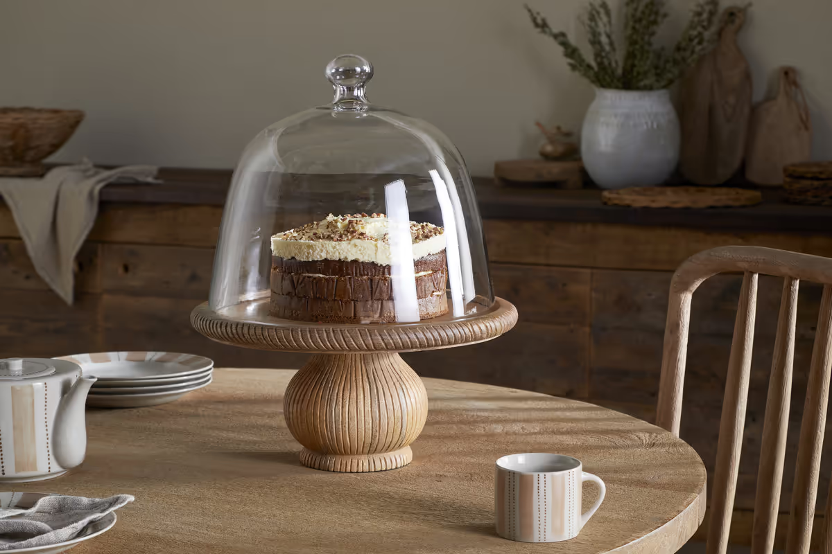 Nkuku - Vivan Glass Cake Stand & Dome - Natural