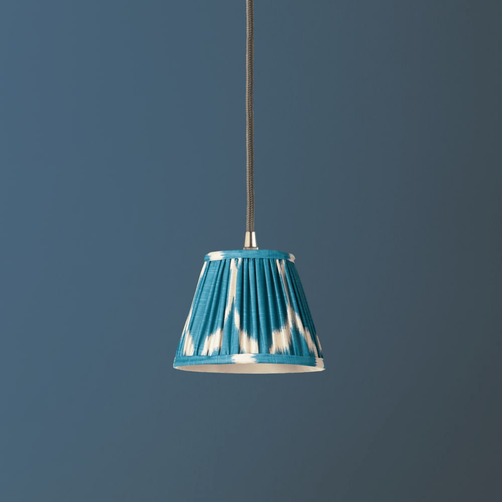 Pooky - Pendant Light Printed Silk Ikat Shade - 18cm - Turkish Blue Yoda