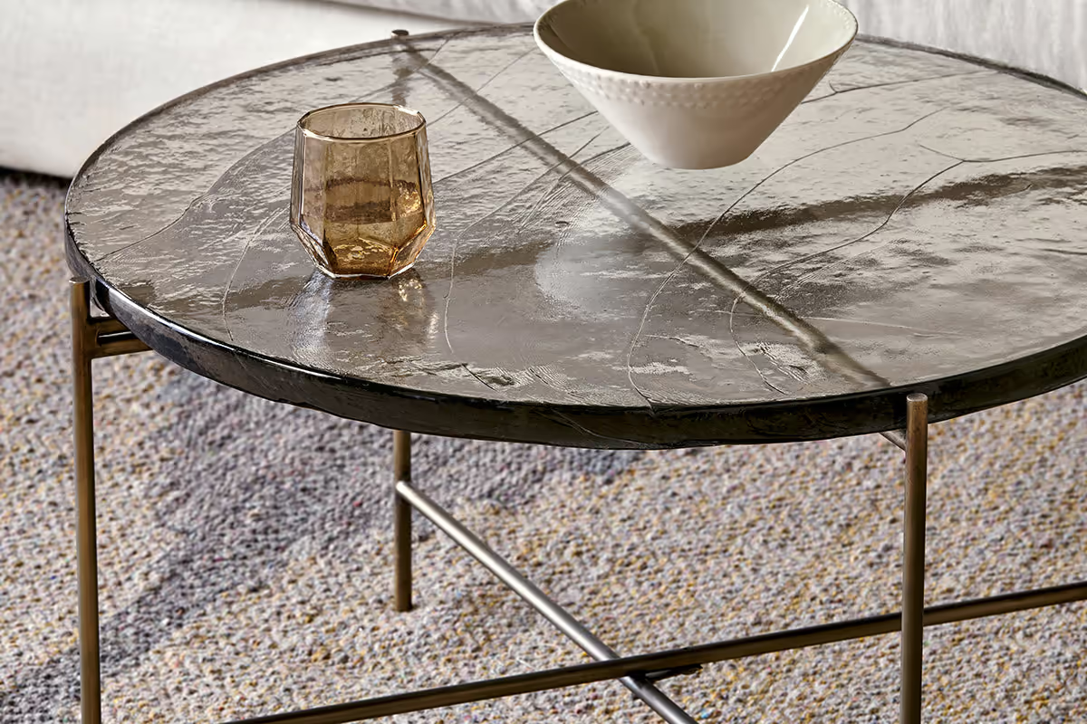 Nkuku - Aluva Glass Coffee Table - Clear & Antique Brass