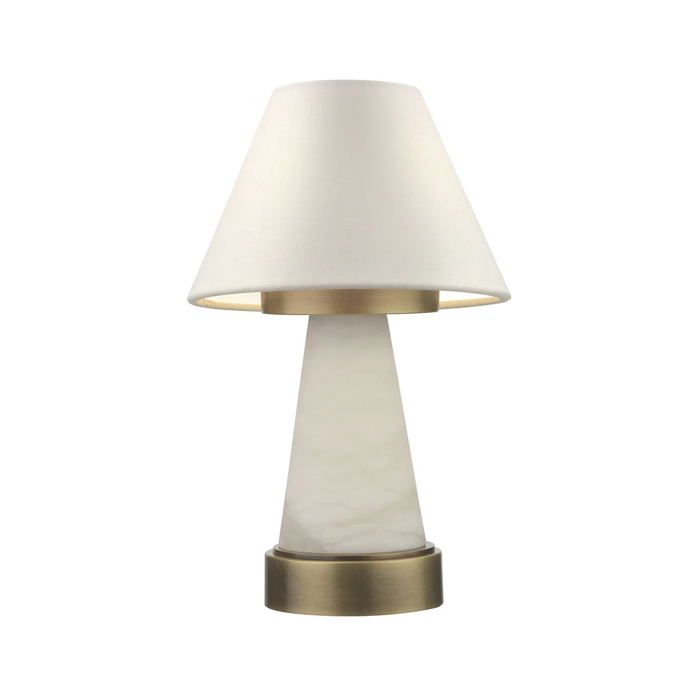 Northern Light - Sarina Rechargeable Table Lamp - Old English Brass Light Finish - 6" Rolled Edge Empire Snowdrift Shade