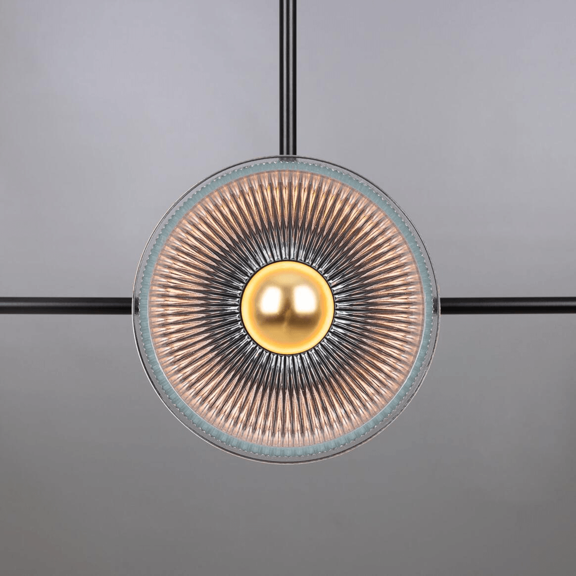 Mullan Eclipse Brass and Prismatic Glass Dish Chandelier - Powder-Coated Matte Black Finish