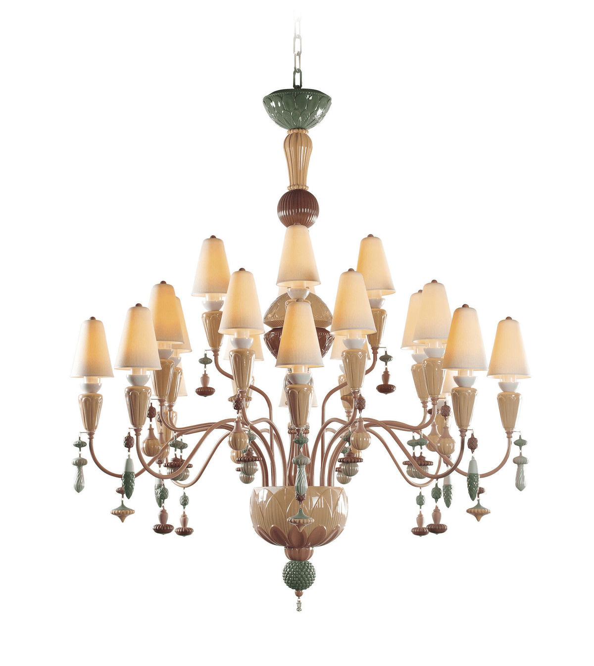 Lladró - Ivy and Seed 20 Lights Chandelier - Spices, elegant porcelain design with plant motifs and twenty lights.
