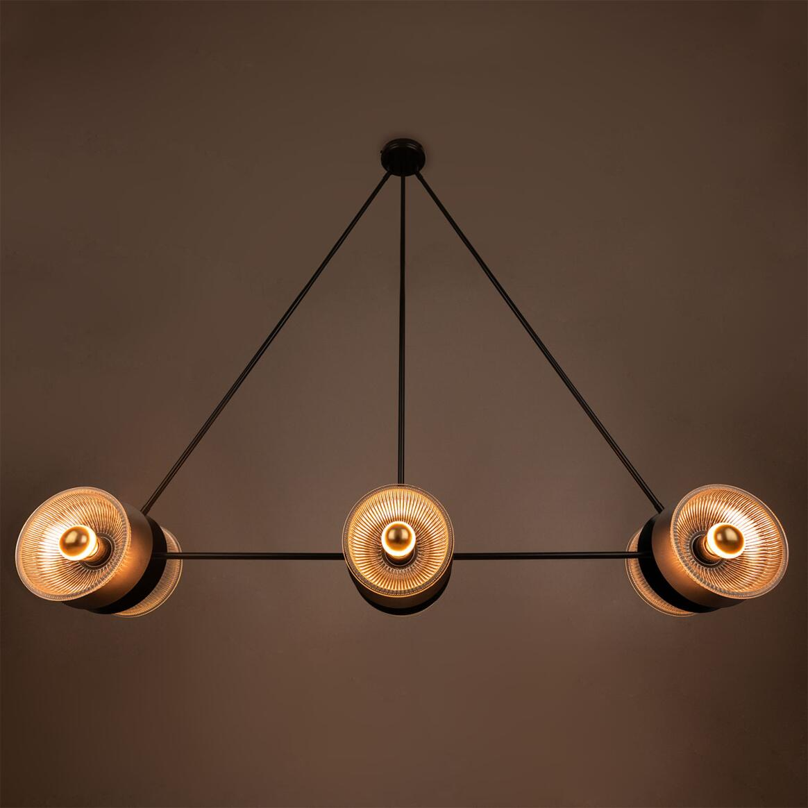 Mullan Eclipse Brass and Prismatic Glass Dish Chandelier - Powder-Coated Matte Black Finish